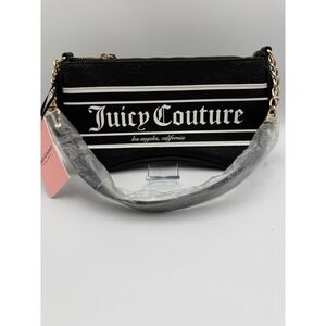 Juicy Couture Black Fashionista Shoulder Bag Wristlet Chain Logo Embossed NWT